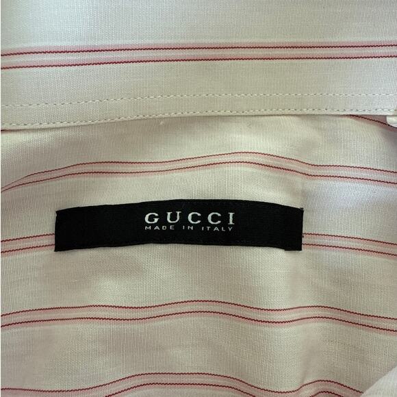 Gucci - Cut Off Hem Stripe Button Down Shirt in White & Pink - Picture 3 of 8